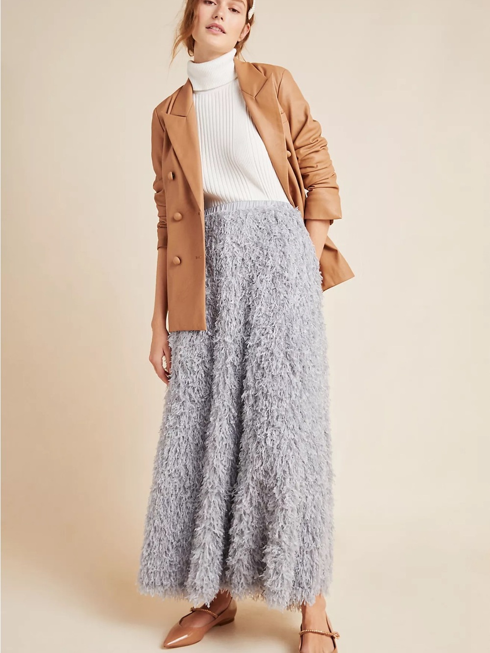 Anthropologie Gray/Blue Shaggy Maxi Skirt